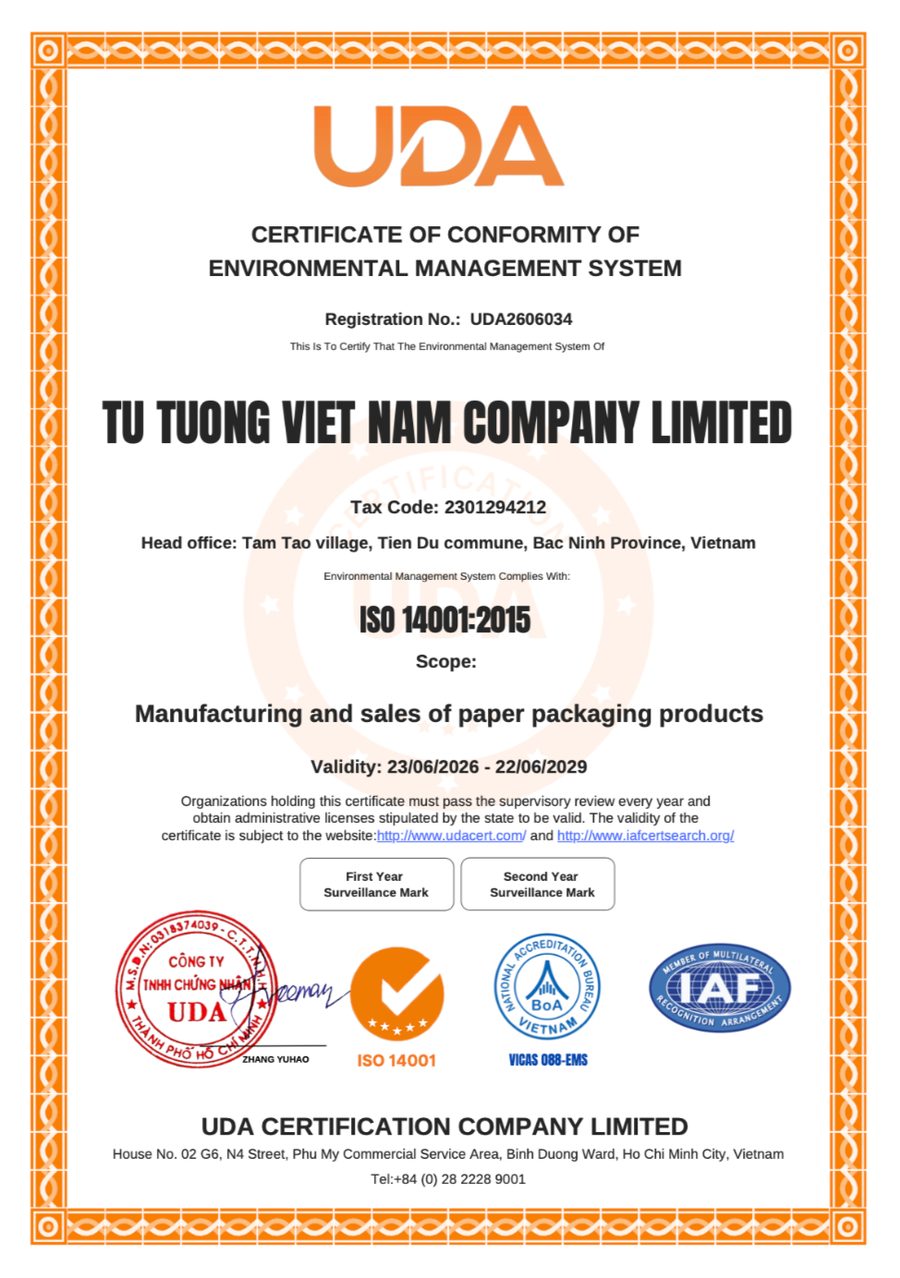 ISO 14001:2015 Certificate — Tu Tuong Viet Nam