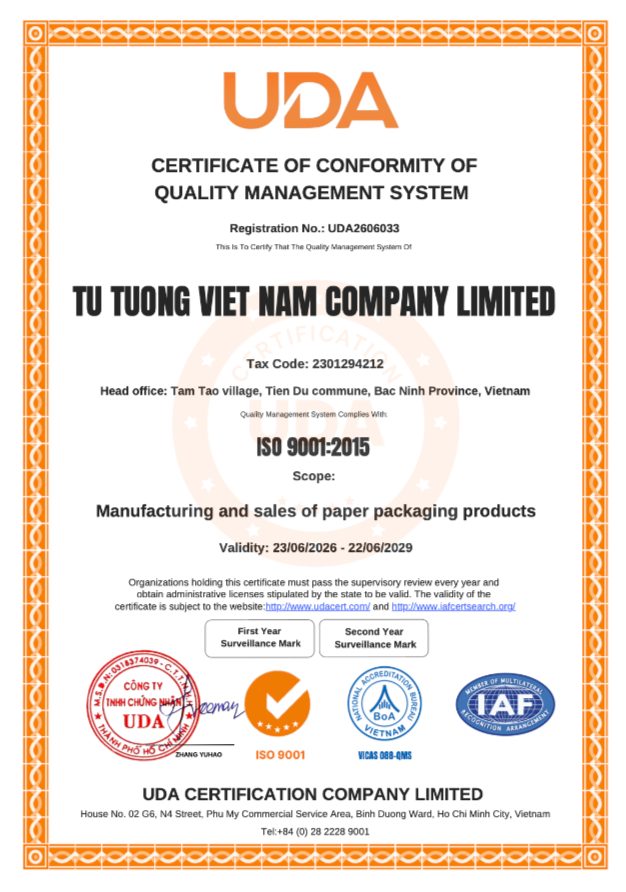 ISO 9001:2015 Certificate — Tu Tuong Viet Nam